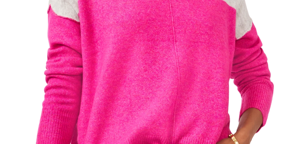 Vince Camuto Women's Extend Shoulder Colorblock Sweater Pink Size Large