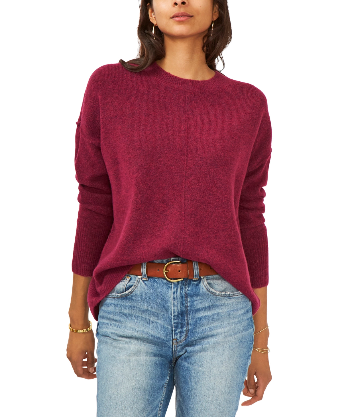 Vince Camuto Women's Center Seam Crewneck Sweater Red Size Large