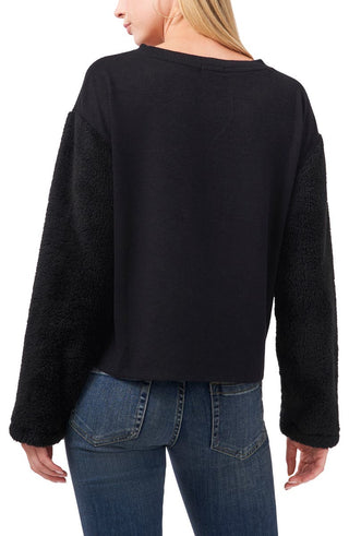 Vince Camuto Women's Faux Shearling Sleeve Knit Top Black Size XX-Large