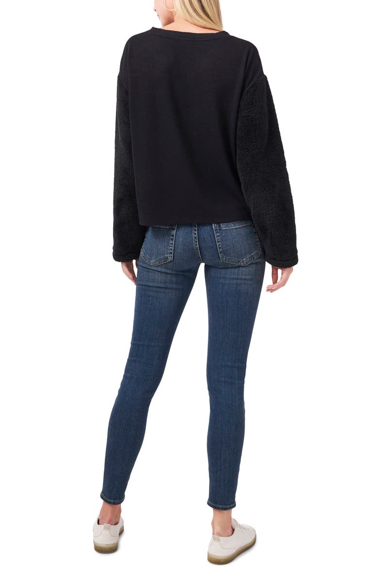 Vince Camuto Women's Faux Shearling Sleeve Knit Top Black Size XX-Large