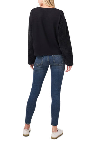 Vince Camuto Women's Faux Shearling Sleeve Knit Top Black Size XX-Large