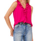 Vince Camuto Women's Ruffle Neck Sleeveless Georgette Blouse Pink Size M