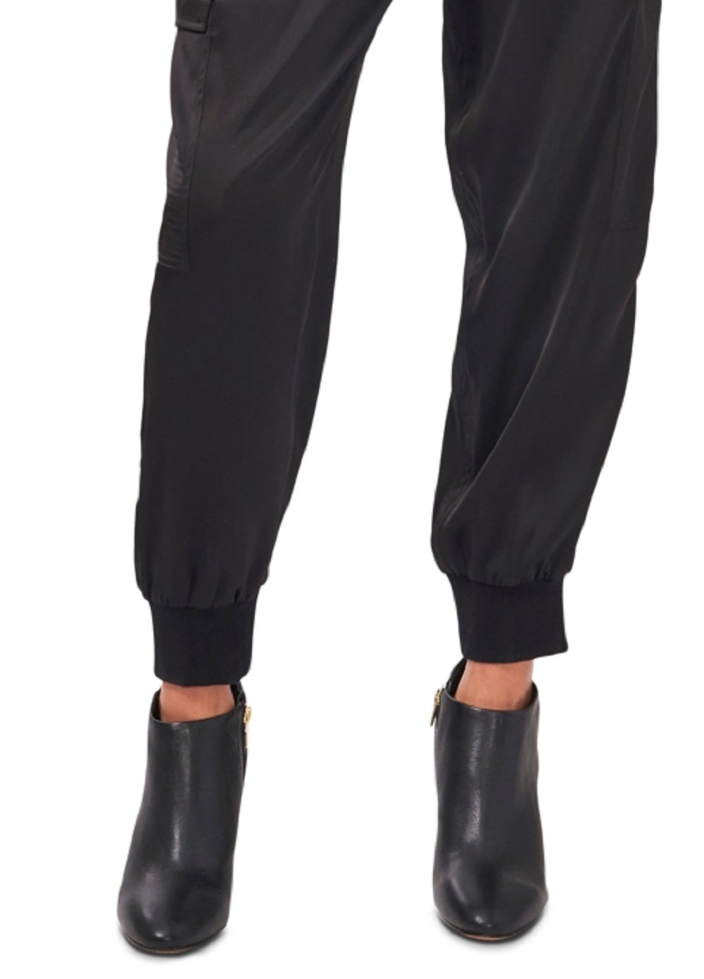 Vince Camuto Women's Luxe Satin Cargo Jogger Pants Black Size X-Large