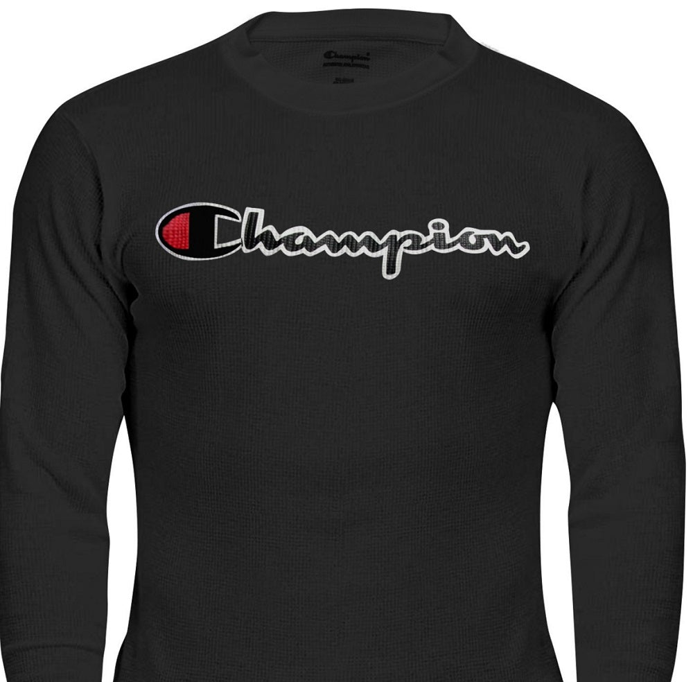 Champion Men's Big & Tall Thermal Logo Print Shirt Black Size Large