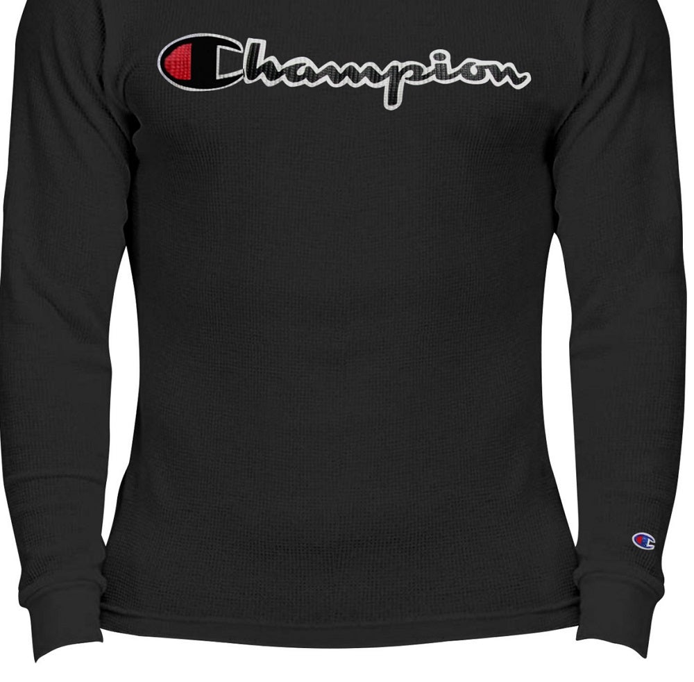 Champion Men's Big & Tall Thermal Logo Print Shirt Black Size Large