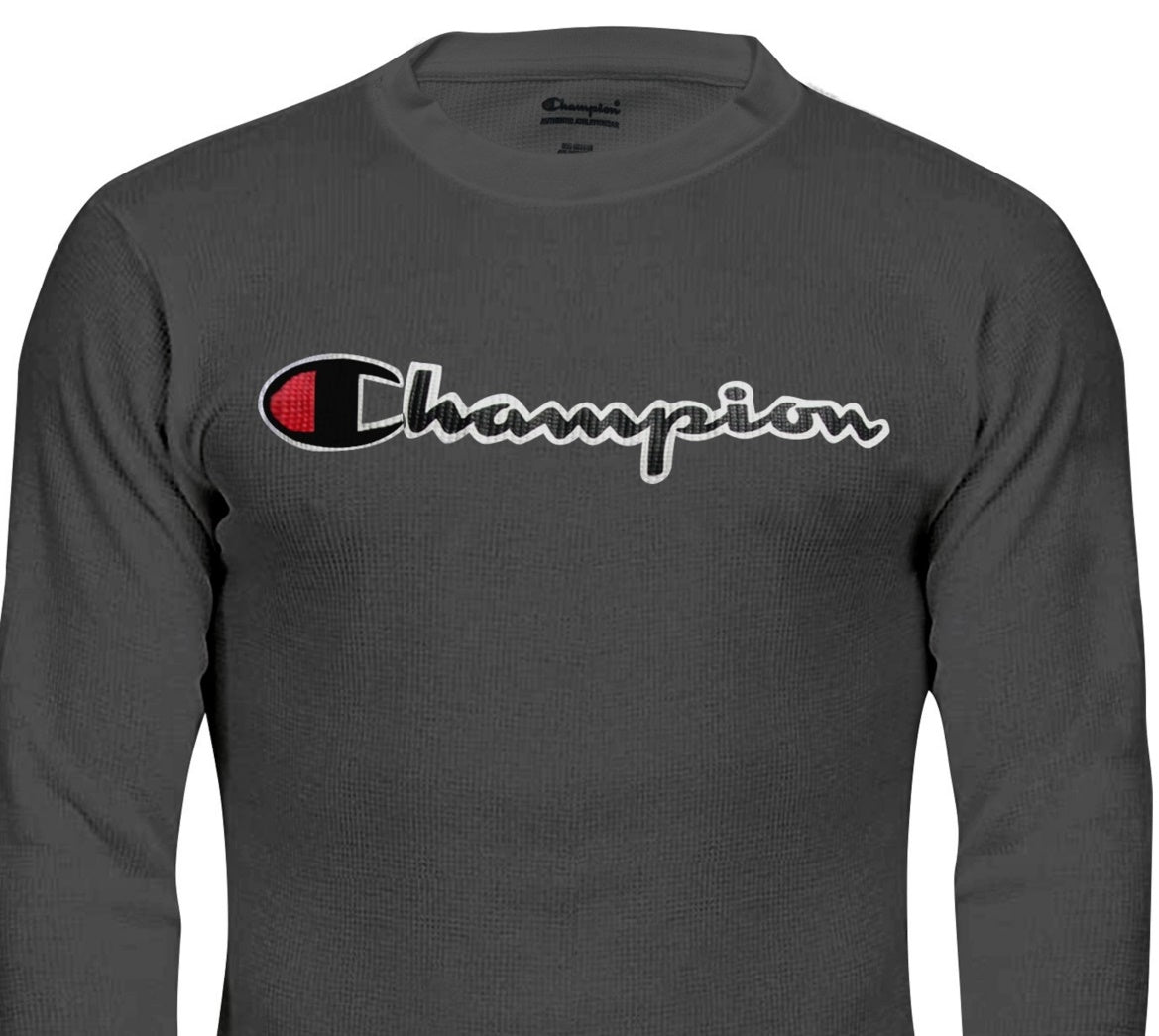 Champion Men's Big & Tall Thermal Logo Print Shirt Grey Size XXXX-Large