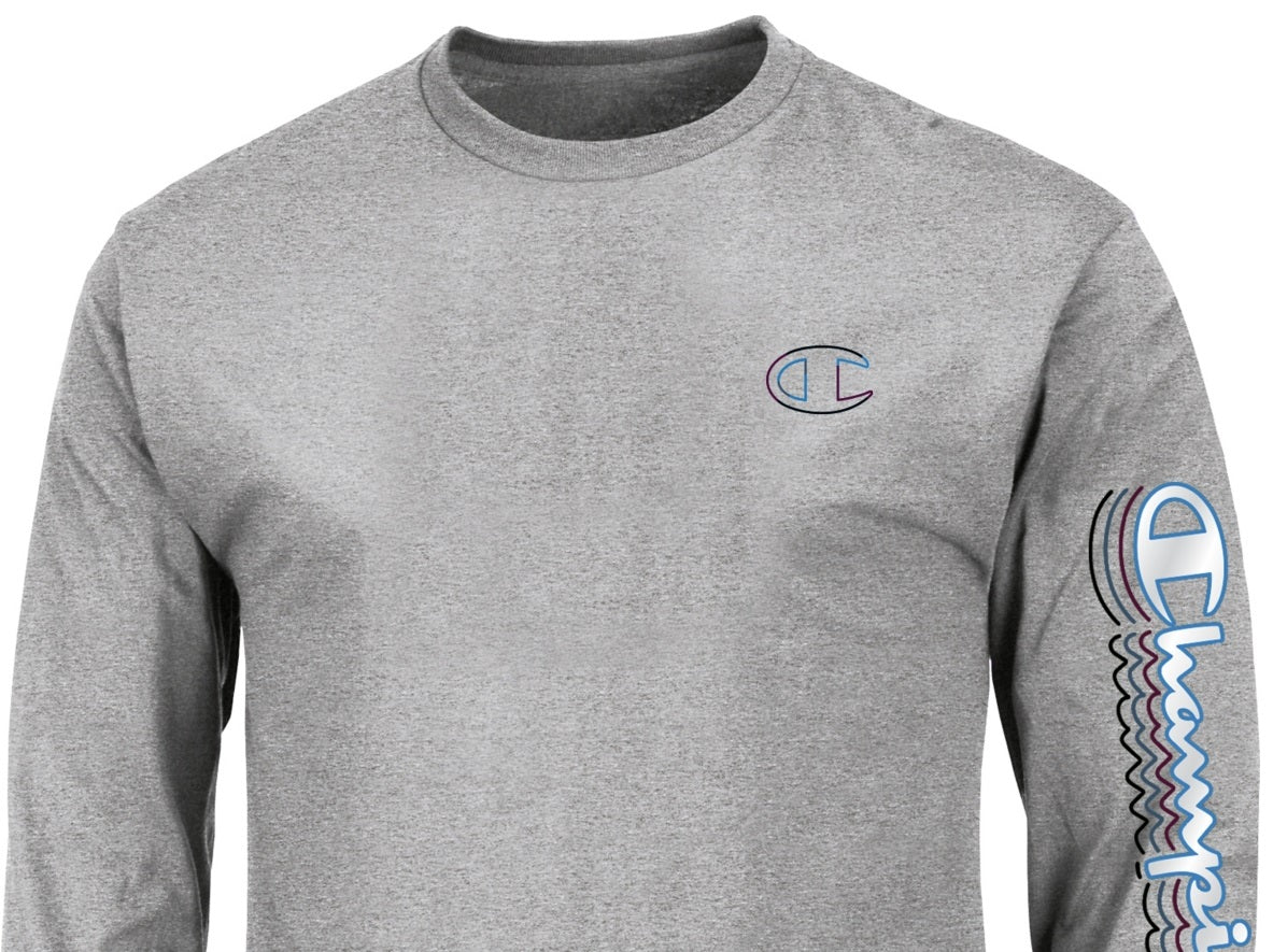 Champion Men's Graphic Logo Long Sleeve T-Shirt Gray Size XX-Large