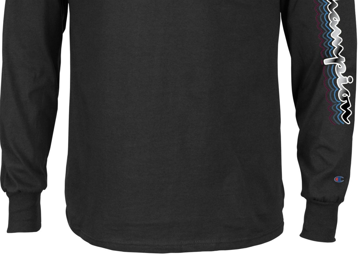 Champion Men's Graphic Logo Long Sleeve T-Shirt Black Size Medium
