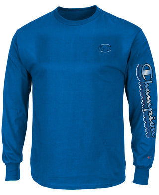 Champion Men's Graphic Logo Long Sleeve T-Shirt Blue Size Medium