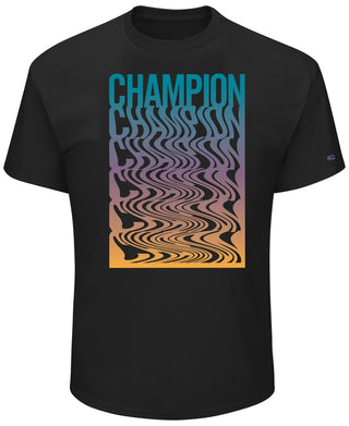 Champion Men's Psychedelic Stacked Throwback Logo T-Shirt Black Size XXX-Large