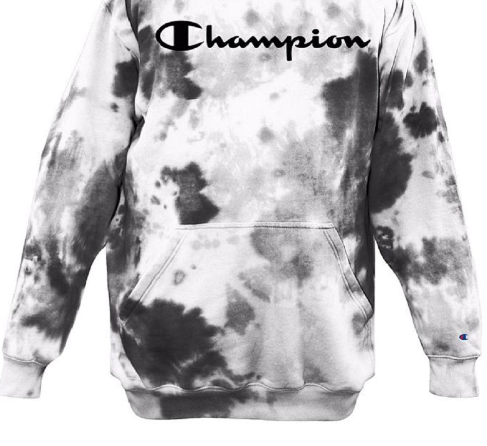 Champion Men's Relaxed Fit Tie Dye Logo Fleece Hoodie White Size Medium