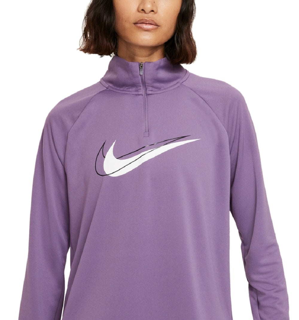 Nike Women's Swoosh Run Dri Fit Half Zip Top Purple Size X-Small