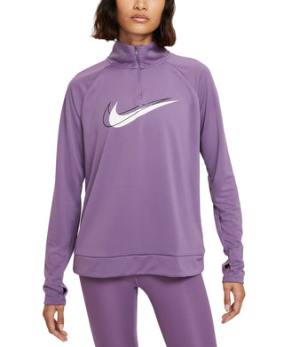 Nike Women's Swoosh Run Dri Fit Half Zip Top Purple Size X-Small