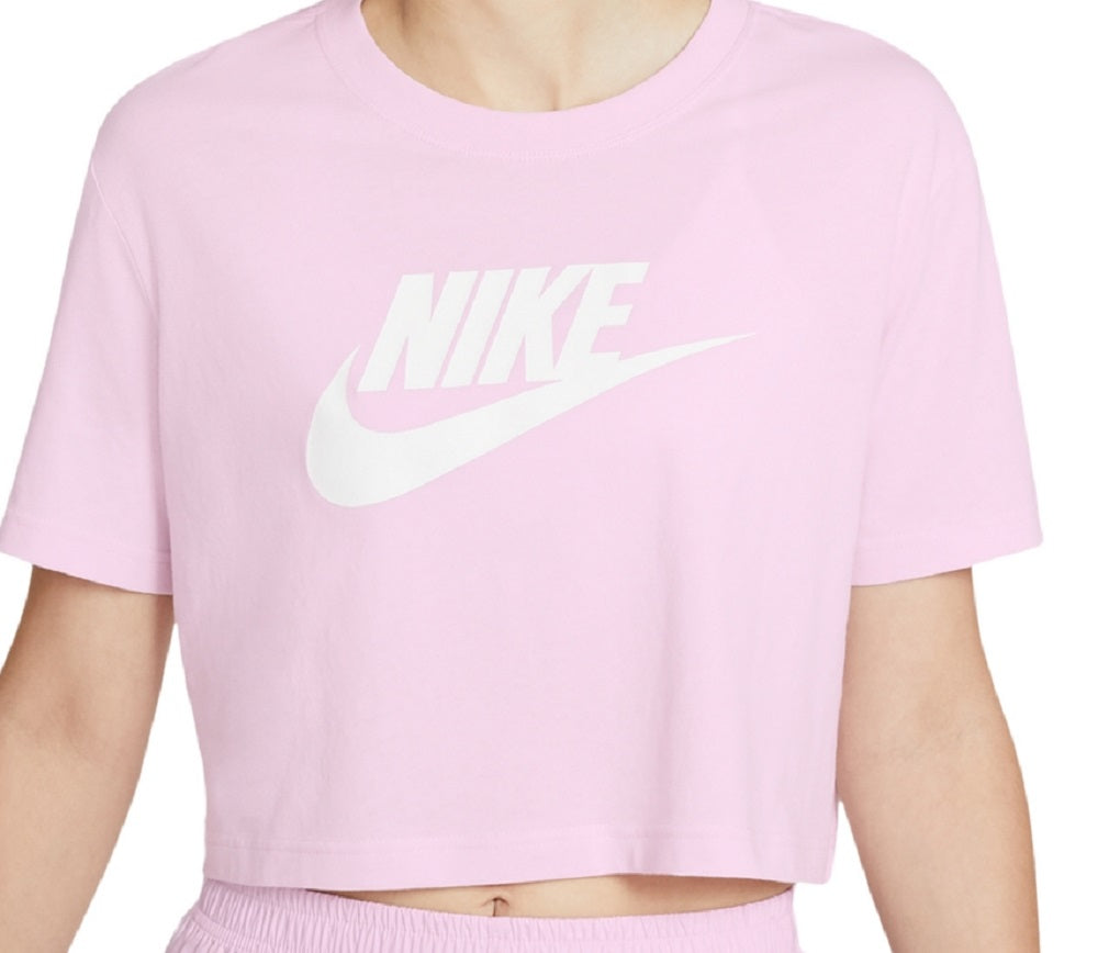 Nike Women's Sportswear Cotton Logo Cropped T-Shirt Pink Size X-Large