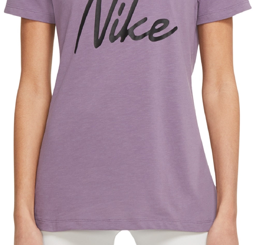 Nike Women's Dri Fit Script Logo Training T Shirt Purple Size Medium