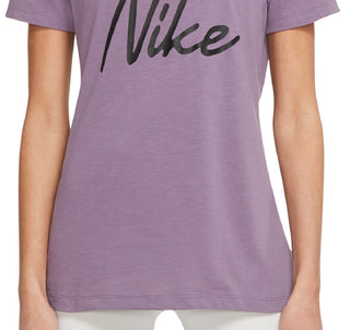 Nike Women's Dri Fit Script Logo Training T Shirt Purple Size Medium