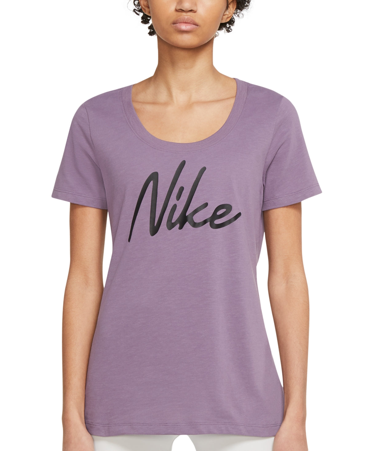 Nike Women's Dri Fit Script Logo Training T Shirt Purple Size Medium