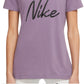 Nike Women's Dri Fit Script Logo Training T Shirt Purple Size Large