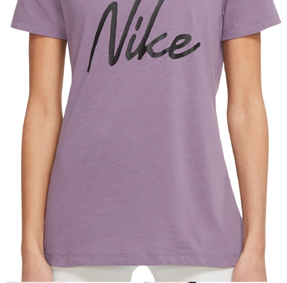 Nike Women's Dri Fit Script Logo Training T Shirt Purple Size Large