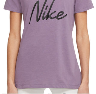 Nike Women's Dri Fit Script Logo Training T Shirt Purple Size Large