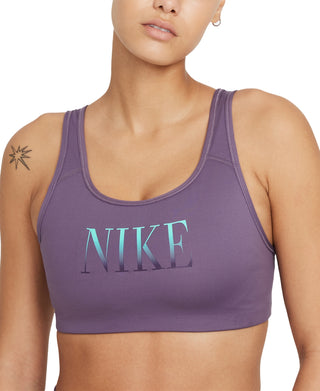 Nike Women's Dri Fit Logo Scoop Back Medium Impact Sports Bra Purple Size Small