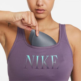 Nike Women's Dri Fit Logo Scoop Back Medium Impact Sports Bra Purple Size Small