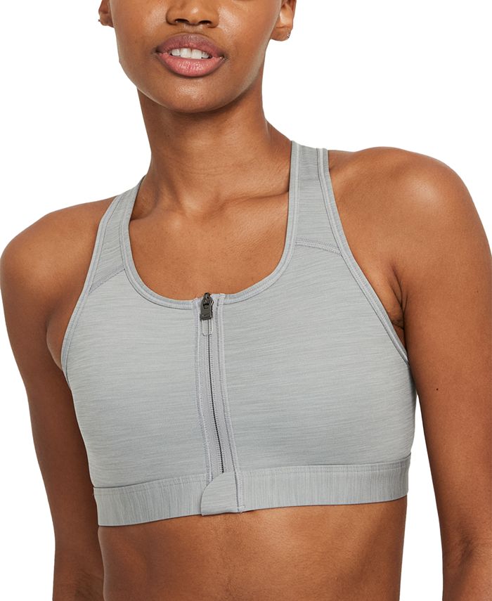 Nike Women's Dri-Fit Swoosh Zip Front Sports Bra Gray Size X-Small