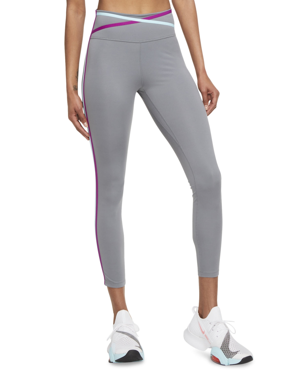 Nike Women's Dri Fit One Mid Rise 7/8 Taped Leggings Gray Size Large