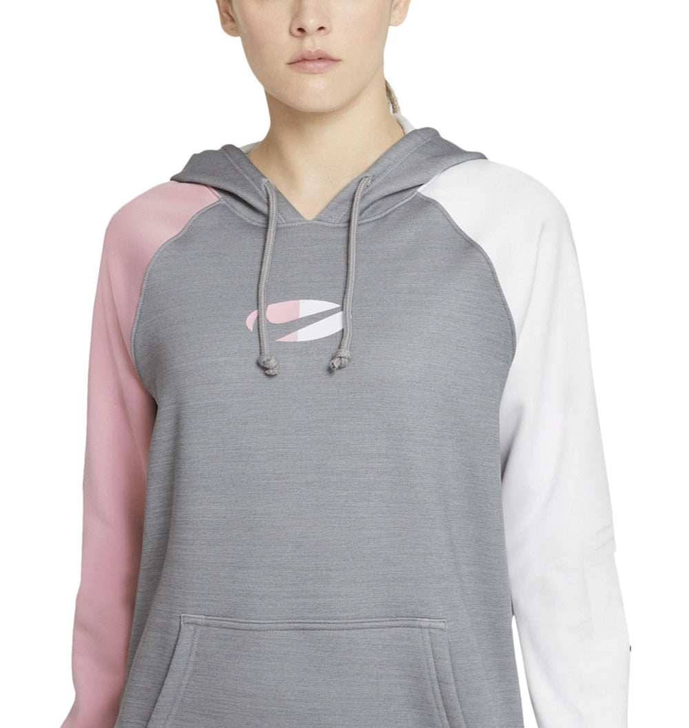 Nike Women's Cotton Therma Fit Colorblocked Fleece Hoodie Gray Size Small
