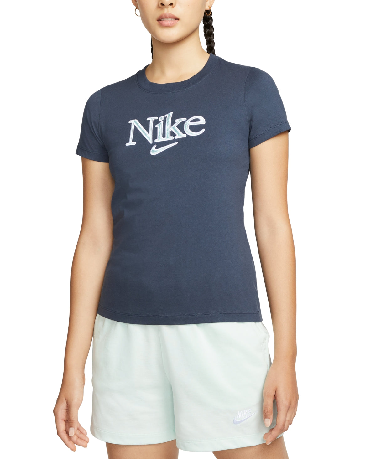 Nike Women's Cotton Graphic T-Shirt Blue Size 1X