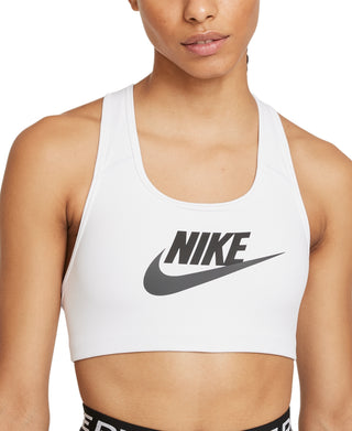 Nike Women's Dri Fit Swoosh Futura Mid Impact Sports Bra White Size Small