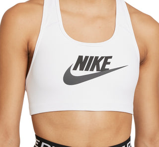 Nike Women's Dri Fit Swoosh Futura Mid Impact Sports Bra White Size Small