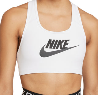 Nike Women's Dri Fit Swoosh Futura Mid Impact Sports Bra White Size X-Large