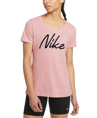 Nike Women's Dri Fit Script Logo Training T-Shirt Pink Size X-Small