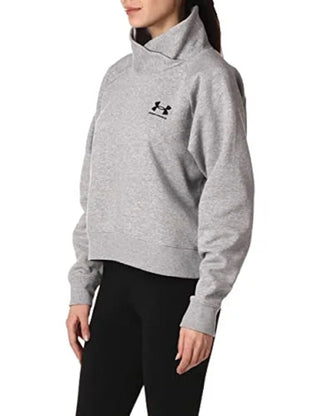 Under Armour Women's Rival Fleece Wrap Neck Sweatshirt Gray Size Medium