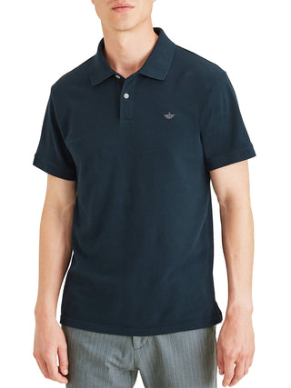 Dockers Men's Icon Slim Fit Embroidered Logo Polo Shirt Blue Size Large