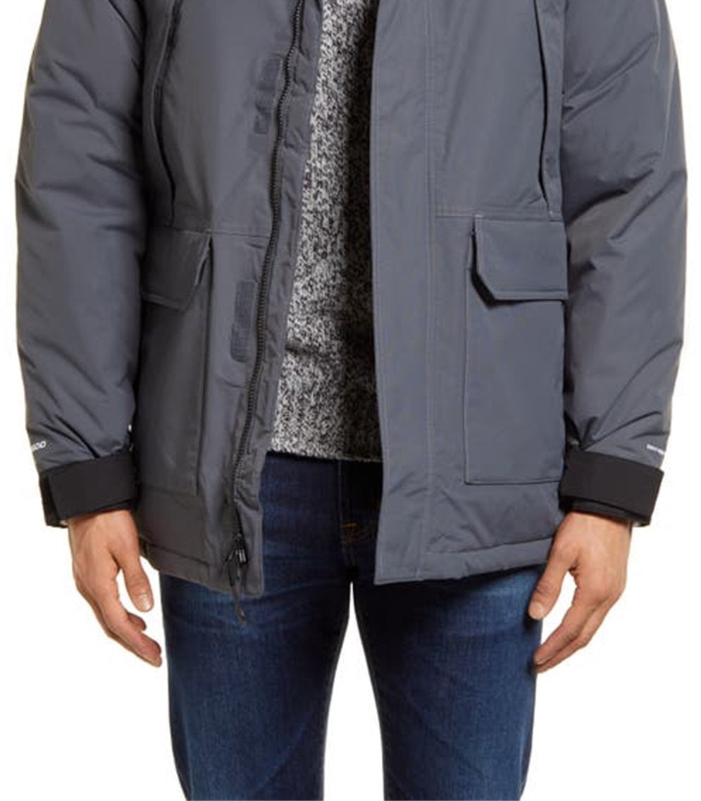 The North Face Men's Waterproof Goose Down Coat With Faux Fur Trim Gray Size Small