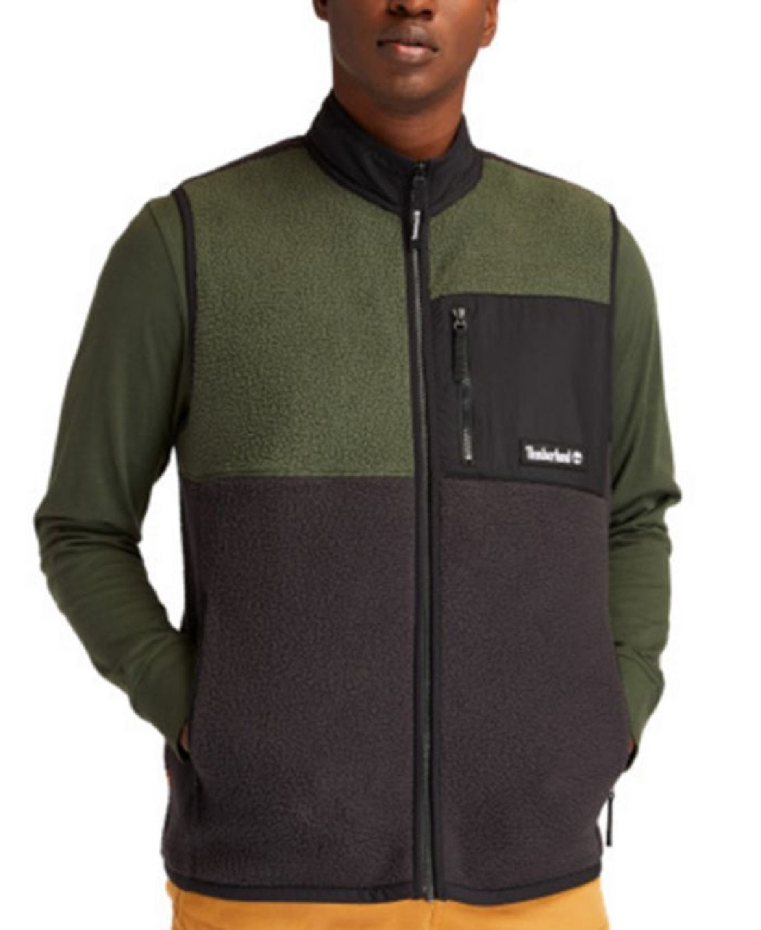 Timberland Men's Colorblocked Fleece Full Zip Vest Green Size X-Large