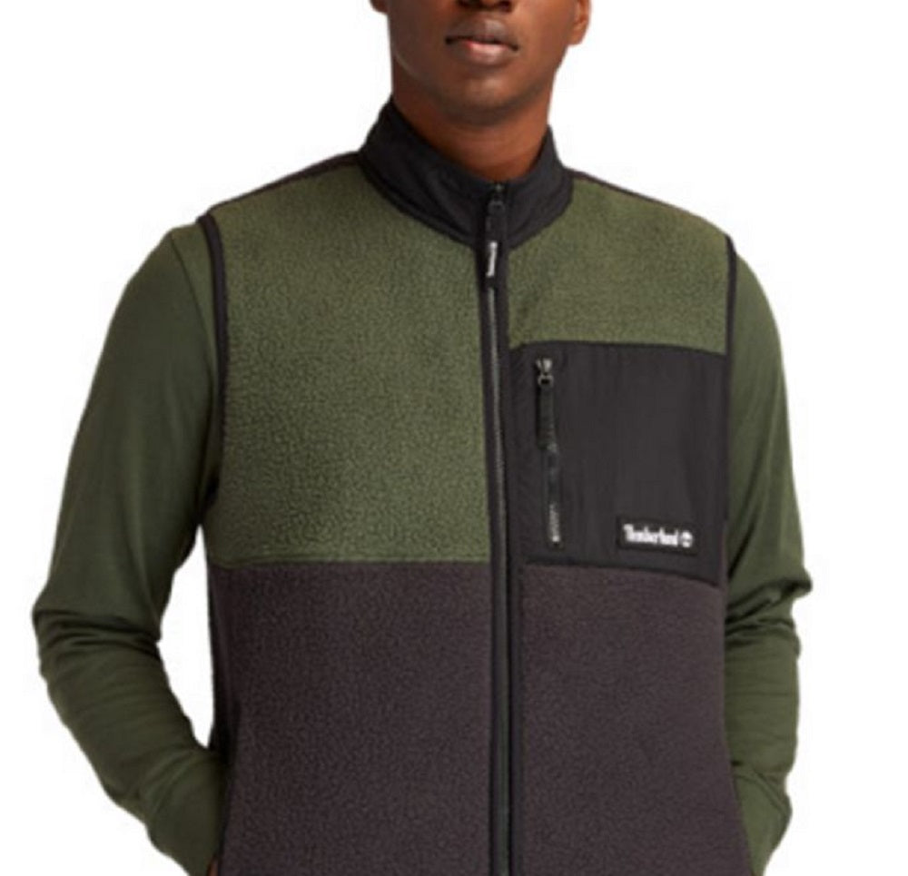 Timberland Men's Colorblocked Fleece Full Zip Vest Green Size XX-Large