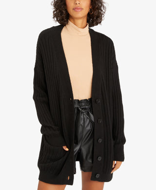 Sanctuary Women's Cozy Seeker Cotton Blend Cardigan Black Size Large
