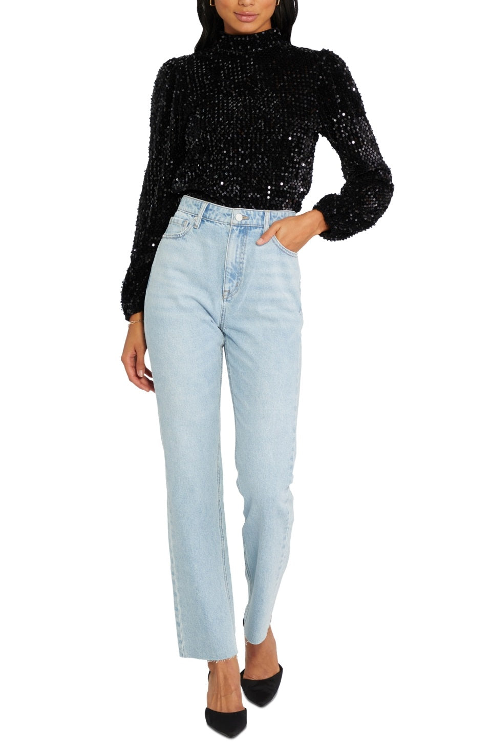 Sanctuary Women's All Nighter Mock Neck Top Black Size X-Large