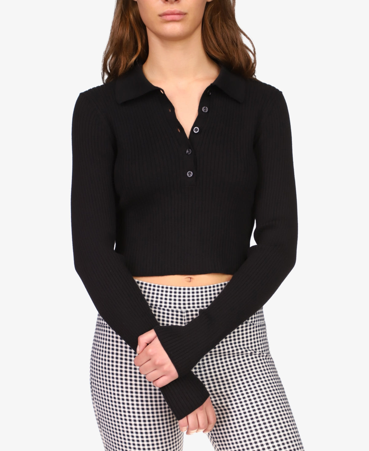 Sanctuary Women's Bel Air Rib Polo Sweater Black Size X-Small