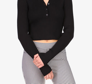 Sanctuary Women's Bel Air Rib Polo Sweater Black Size X-Small