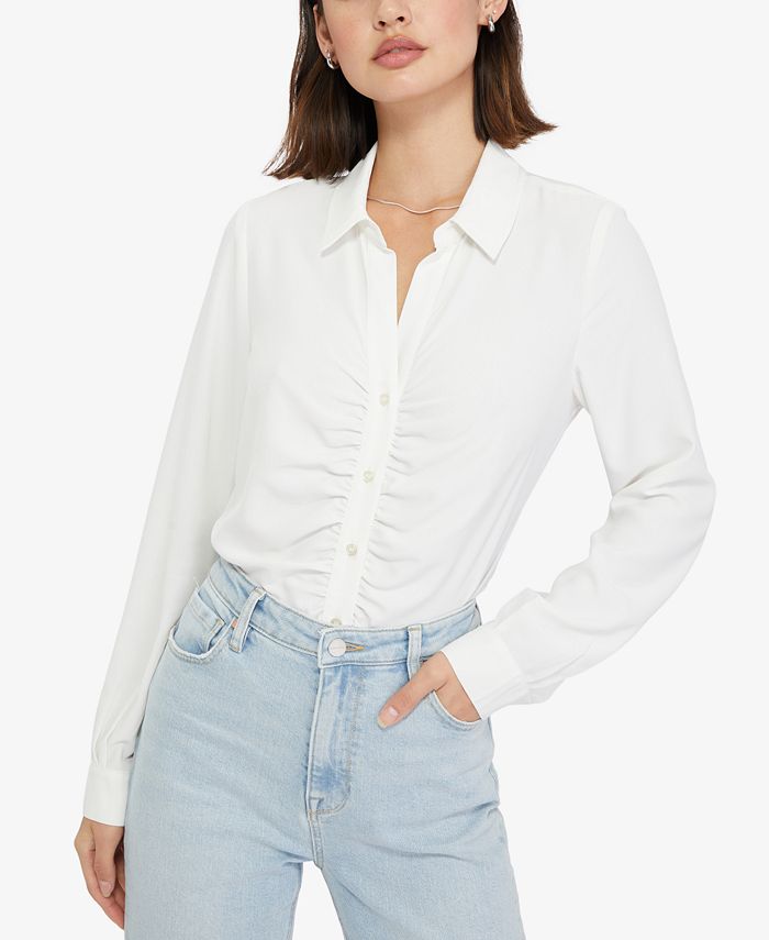 Sanctuary Women's Ruched Boyfriend Button Up Shirt White Size X-Large