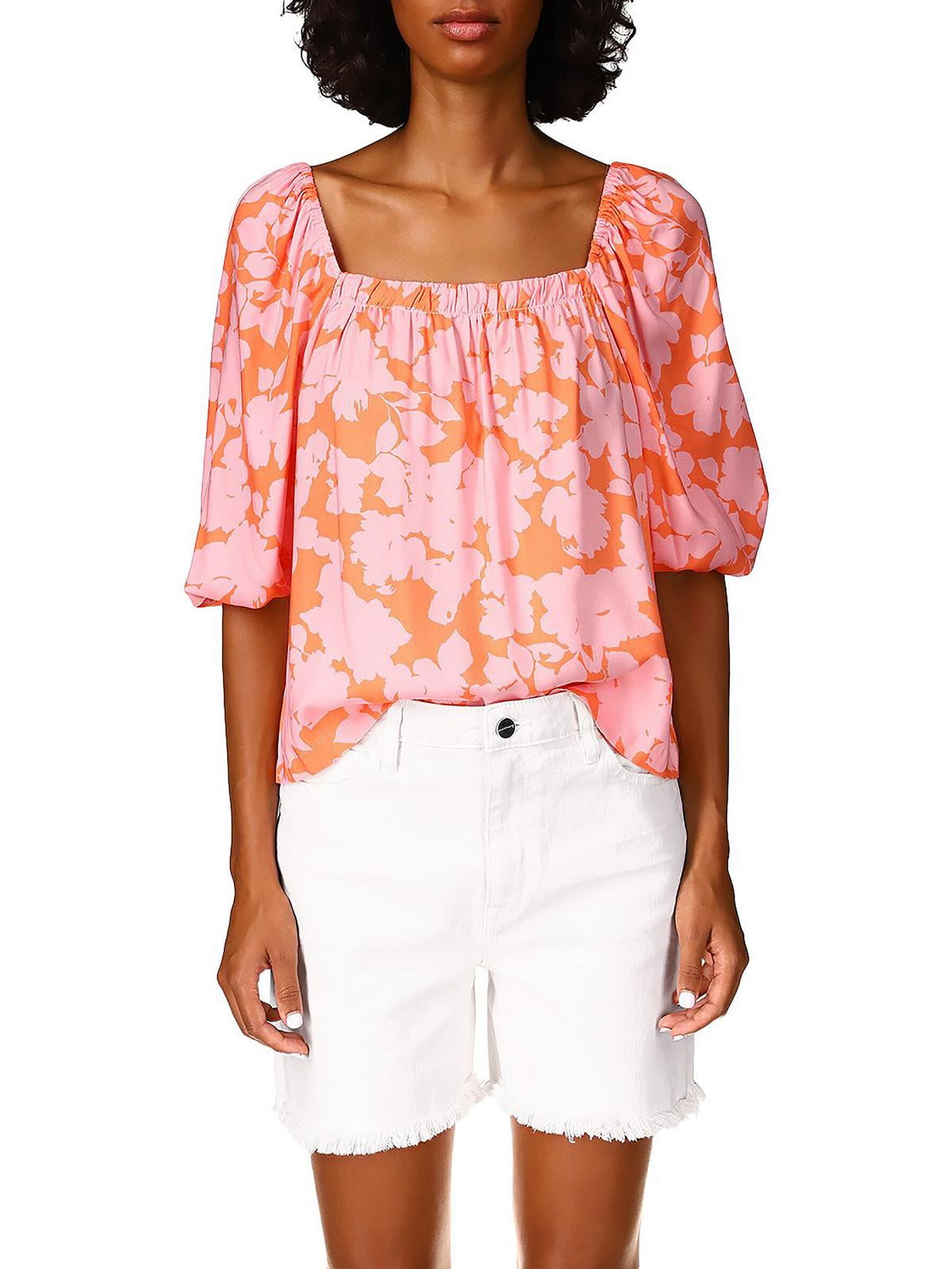 Sanctuary Spring Floral Square Neck Top in Melon Fiel Pink Size Medium