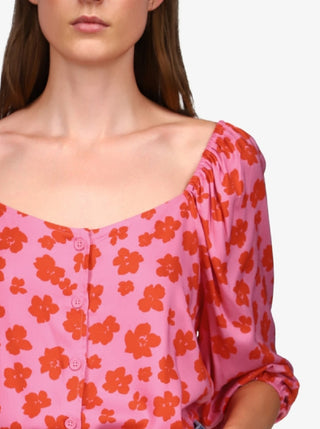 Sanctuary Women's Daily Floral Button Front Blouse Pink Size X-Large