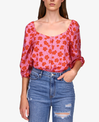 Sanctuary Women's Daily Floral Button Front Blouse Pink Size X-Large