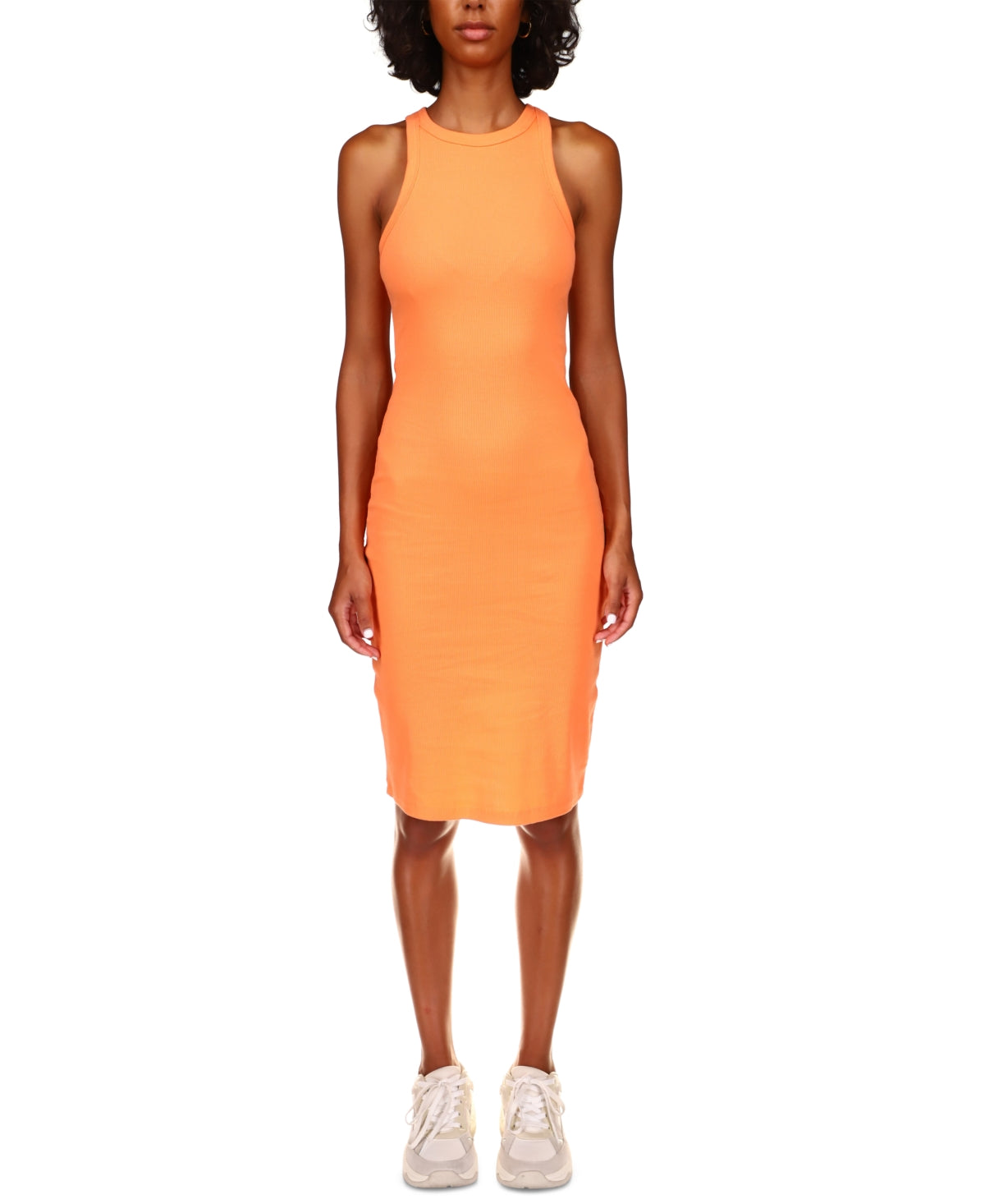 Sanctuary Women's Ribbed Stretch Organic Cotton Body Con Midi Dress Orange Size X-Large