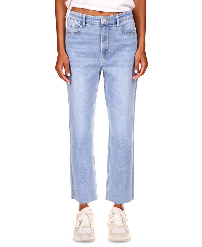 Sanctuary Women's Good Vibes High Waist Raw Hem Crop Straight Leg Jeans Blue Size 25
