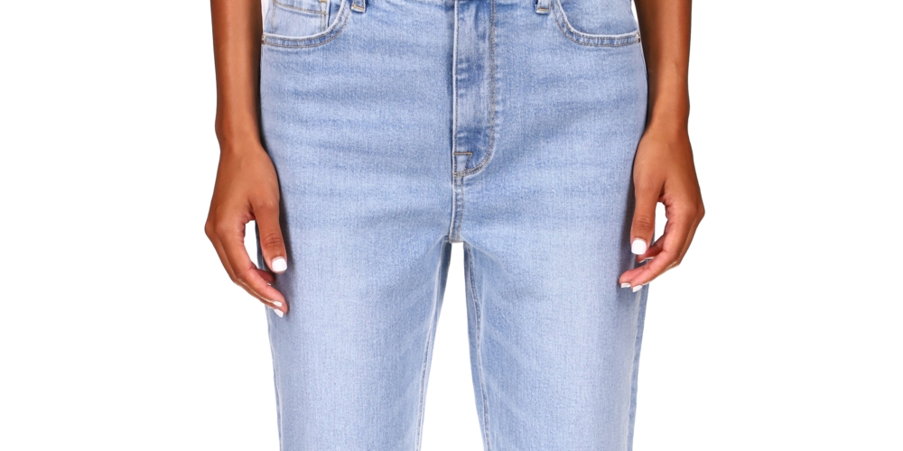 Sanctuary Women's Good Vibes High Waist Raw Hem Crop Straight Leg Jeans Blue Size 28